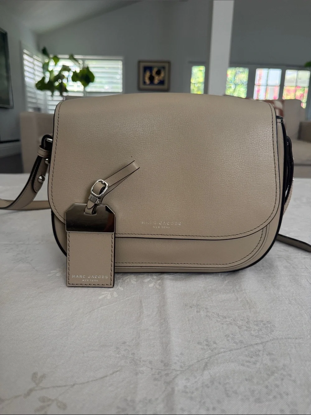 Marc Jacobs Taupe Beige Leather Saddle Crossbody Bag
